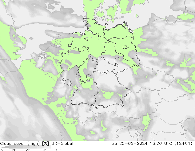 Cloud cover (high) UK-Global Sa 25.05.2024 13 UTC