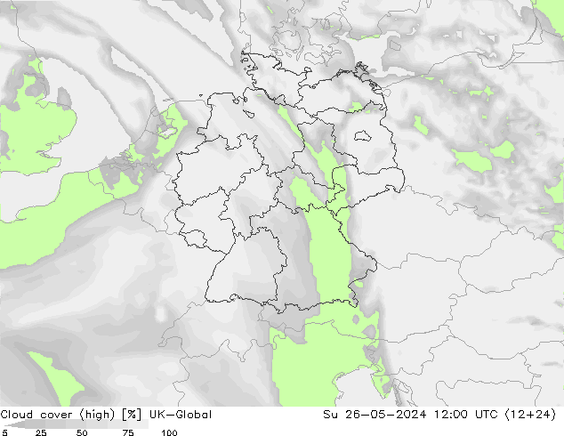 Cloud cover (high) UK-Global Su 26.05.2024 12 UTC