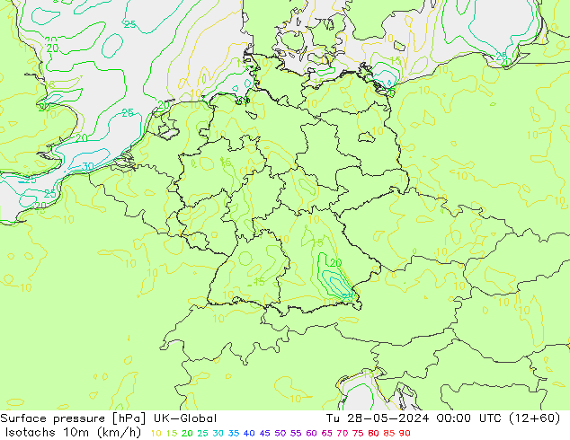 Isotachs (kph) UK-Global Tu 28.05.2024 00 UTC