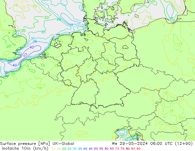 Isotachs (kph) UK-Global  29.05.2024 06 UTC