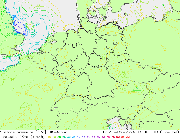 Isotachs (kph) UK-Global Fr 31.05.2024 18 UTC