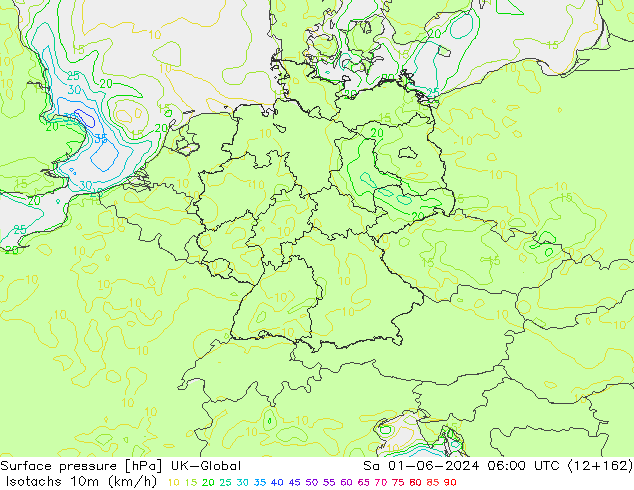 Isotachs (kph) UK-Global сб 01.06.2024 06 UTC