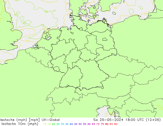 Isotachs (mph) UK-Global sab 25.05.2024 18 UTC