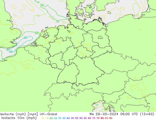 Eşrüzgar Hızları mph UK-Global Çar 29.05.2024 06 UTC