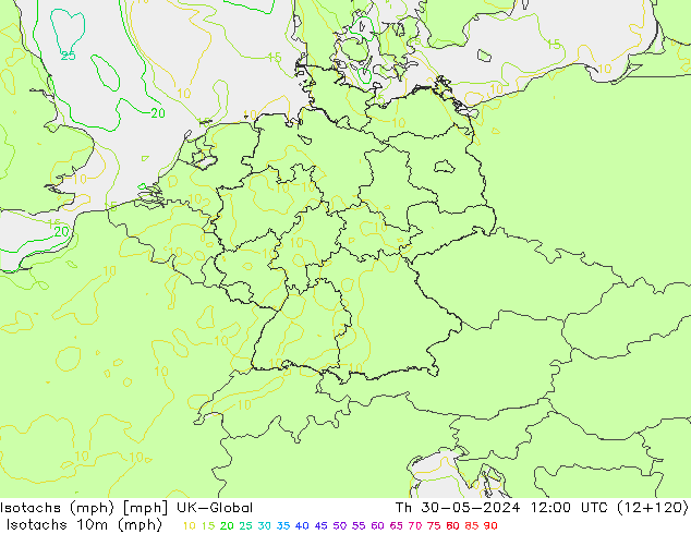 Izotacha (mph) UK-Global czw. 30.05.2024 12 UTC