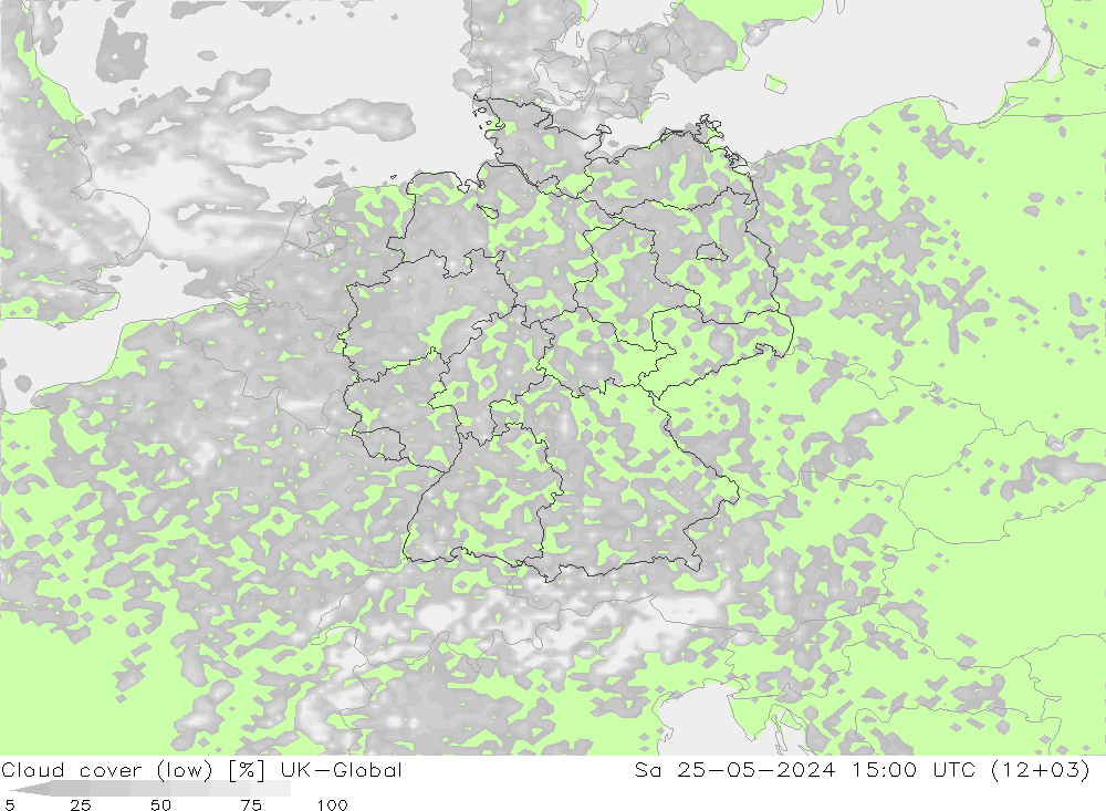 Bewolking (Laag) UK-Global za 25.05.2024 15 UTC