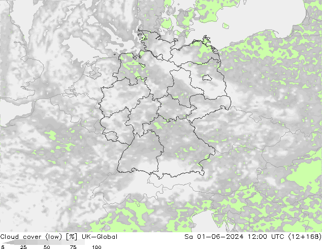 Cloud cover (low) UK-Global Sa 01.06.2024 12 UTC