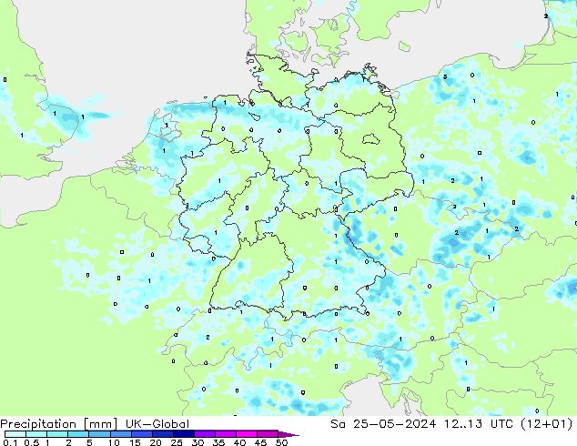 Precipitación UK-Global sáb 25.05.2024 13 UTC