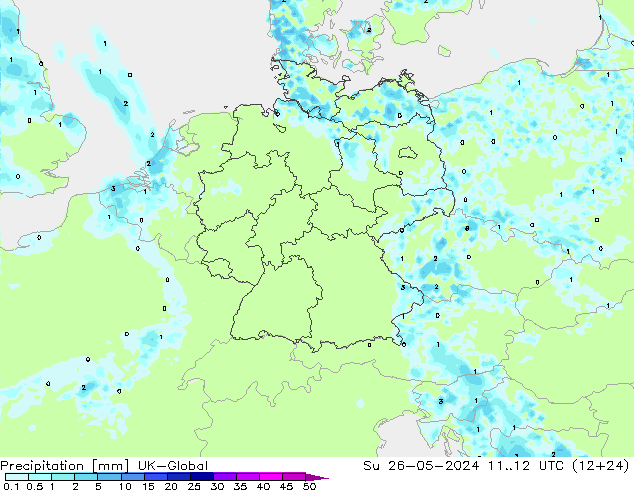 Precipitazione UK-Global dom 26.05.2024 12 UTC