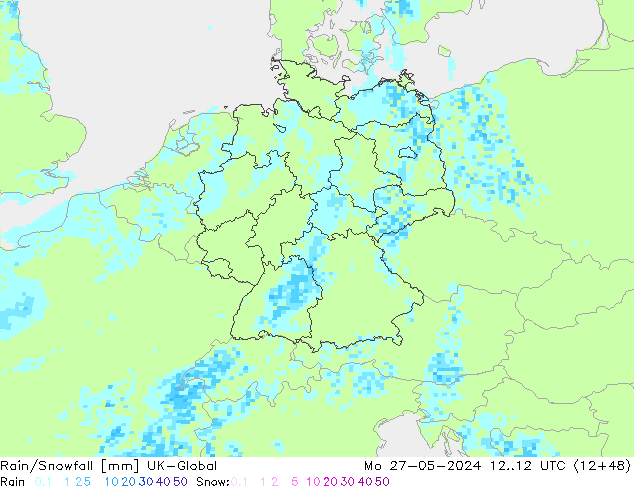 Rain/Snowfall UK-Global Mo 27.05.2024 12 UTC