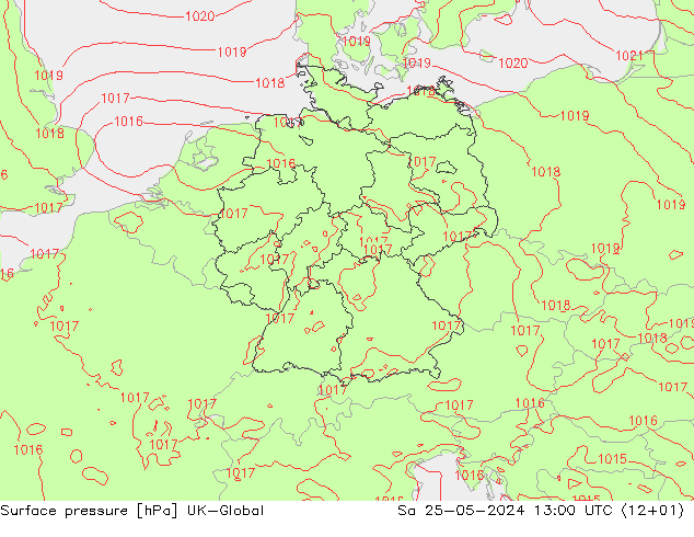 приземное давление UK-Global сб 25.05.2024 13 UTC
