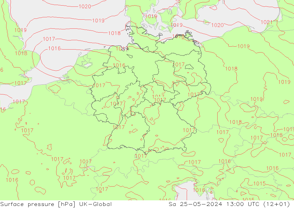 Surface pressure UK-Global Sa 25.05.2024 13 UTC