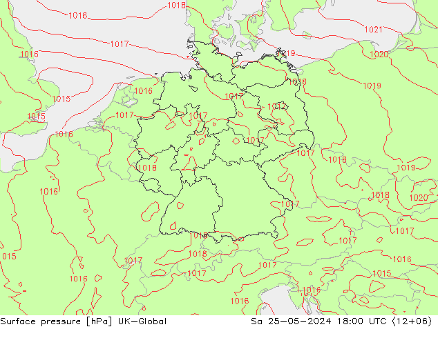 Atmosférický tlak UK-Global So 25.05.2024 18 UTC