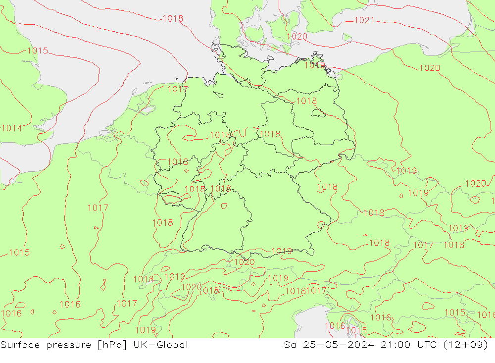 Surface pressure UK-Global Sa 25.05.2024 21 UTC