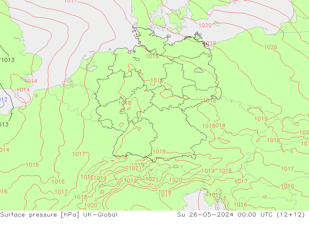 Atmosférický tlak UK-Global Ne 26.05.2024 00 UTC