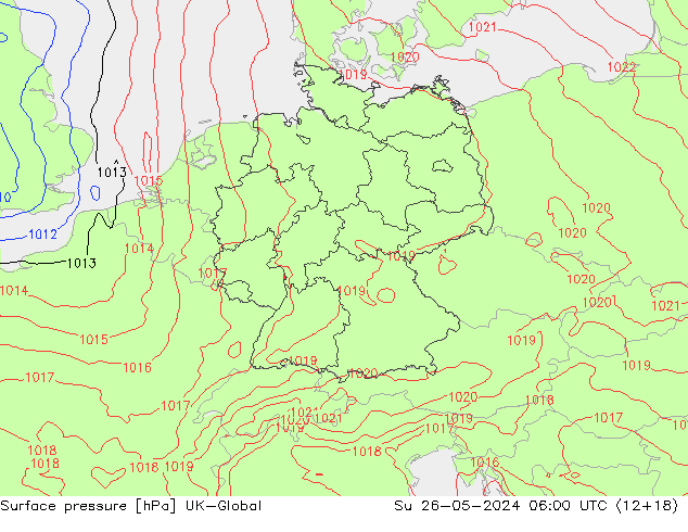 Atmosférický tlak UK-Global Ne 26.05.2024 06 UTC