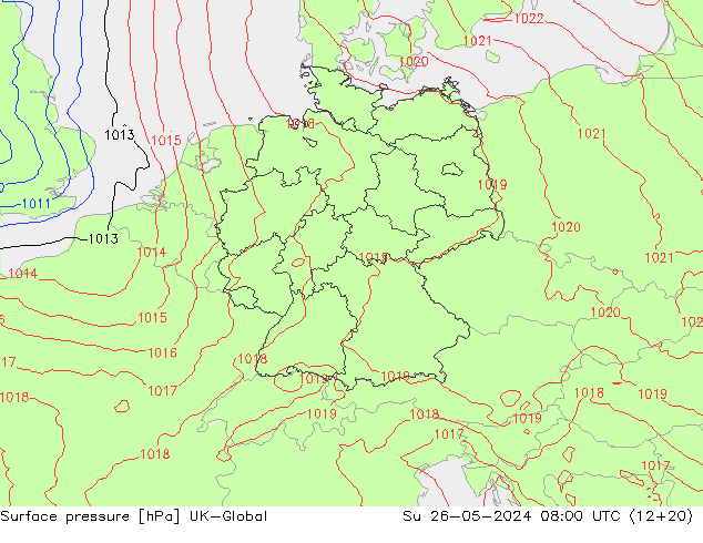 Atmosférický tlak UK-Global Ne 26.05.2024 08 UTC