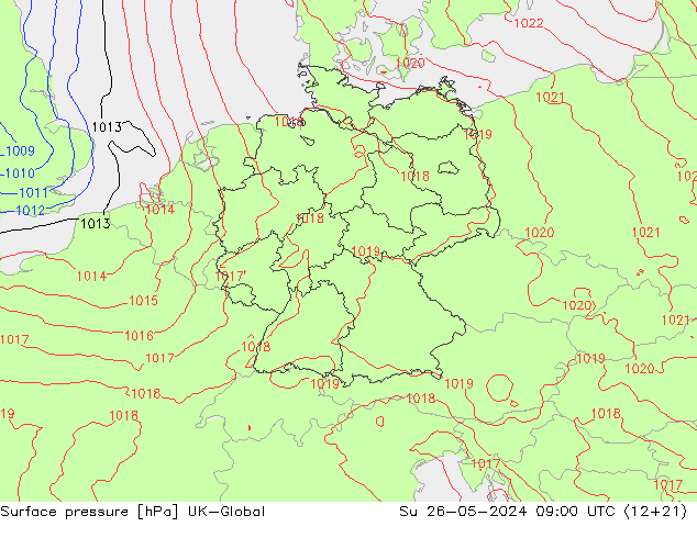 Luchtdruk (Grond) UK-Global zo 26.05.2024 09 UTC
