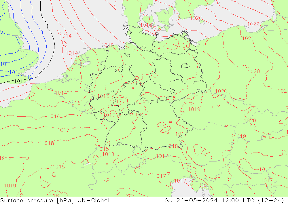 Surface pressure UK-Global Su 26.05.2024 12 UTC