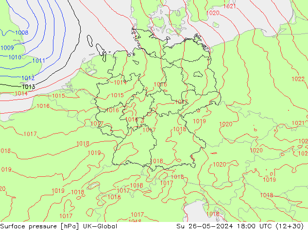 Atmosférický tlak UK-Global Ne 26.05.2024 18 UTC