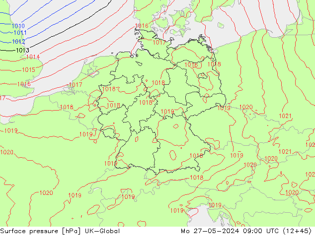 Presión superficial UK-Global lun 27.05.2024 09 UTC