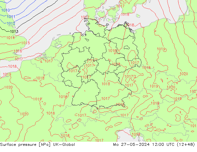 Surface pressure UK-Global Mo 27.05.2024 12 UTC