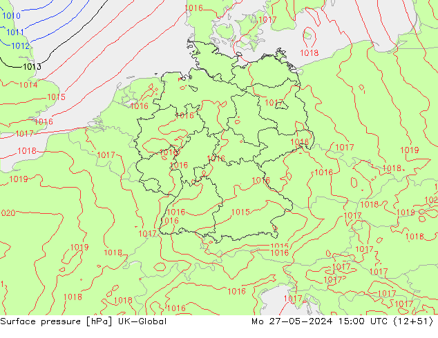 Surface pressure UK-Global Mo 27.05.2024 15 UTC