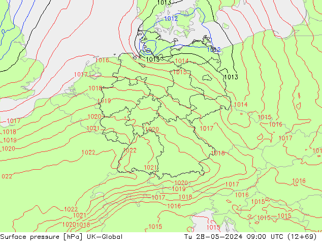 Atmosférický tlak UK-Global Út 28.05.2024 09 UTC