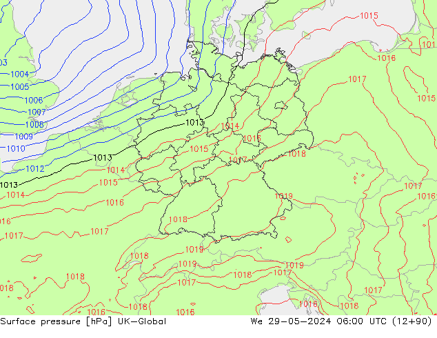 Atmosférický tlak UK-Global St 29.05.2024 06 UTC