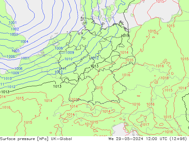 Surface pressure UK-Global We 29.05.2024 12 UTC