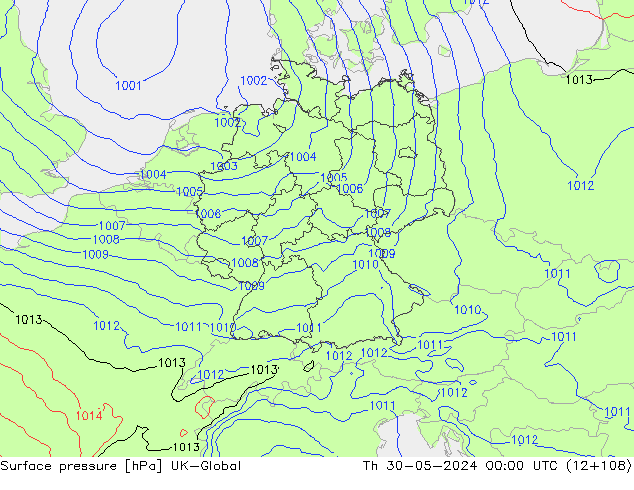 Atmosférický tlak UK-Global Čt 30.05.2024 00 UTC