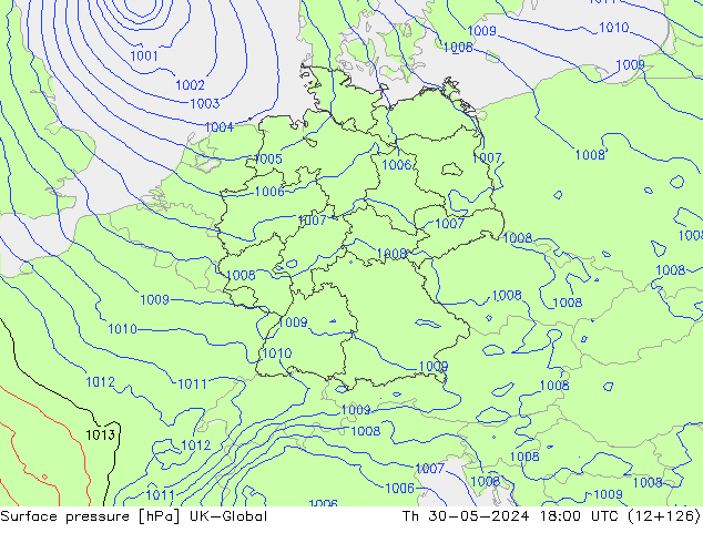 Surface pressure UK-Global Th 30.05.2024 18 UTC