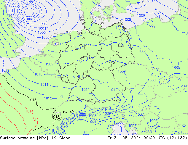 Pressione al suolo UK-Global ven 31.05.2024 00 UTC