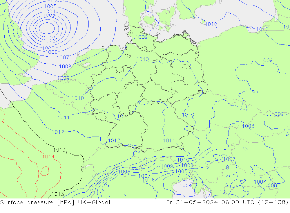 Surface pressure UK-Global Fr 31.05.2024 06 UTC