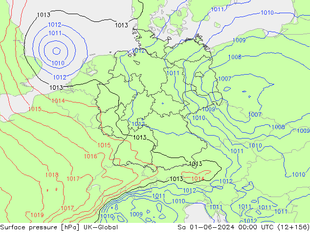 Pressione al suolo UK-Global sab 01.06.2024 00 UTC