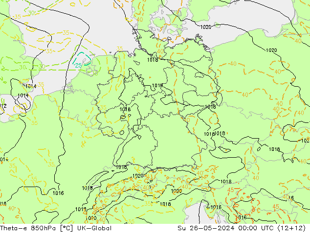 Theta-e 850hPa UK-Global So 26.05.2024 00 UTC