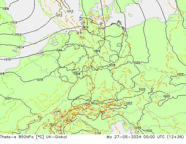Theta-e 850hPa UK-Global  27.05.2024 00 UTC