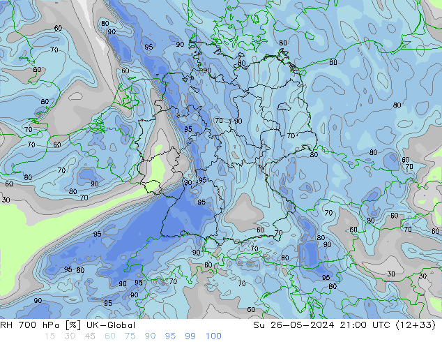 Humedad rel. 700hPa UK-Global dom 26.05.2024 21 UTC