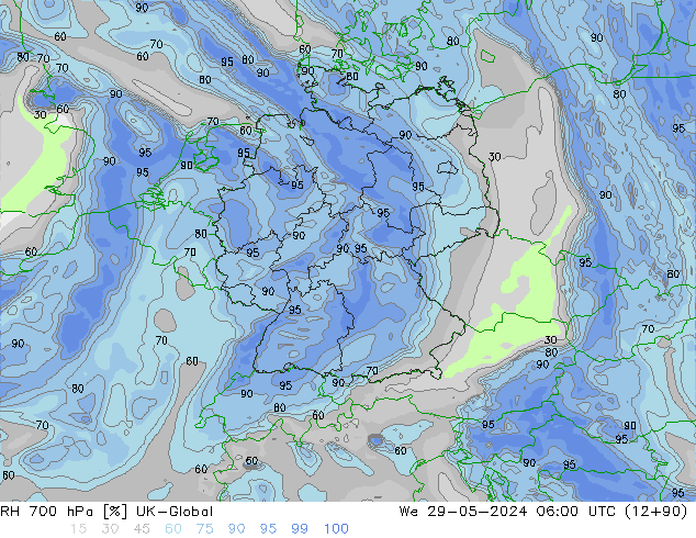 700 hPa Nispi Nem UK-Global Çar 29.05.2024 06 UTC