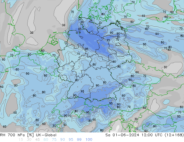 RH 700 гПа UK-Global сб 01.06.2024 12 UTC