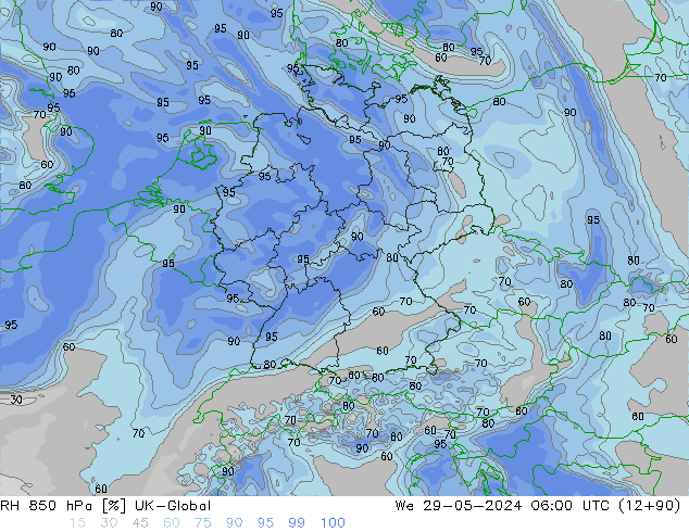 850 hPa Nispi Nem UK-Global Çar 29.05.2024 06 UTC