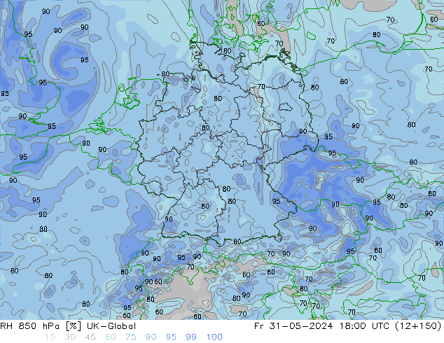 RH 850 hPa UK-Global Fr 31.05.2024 18 UTC