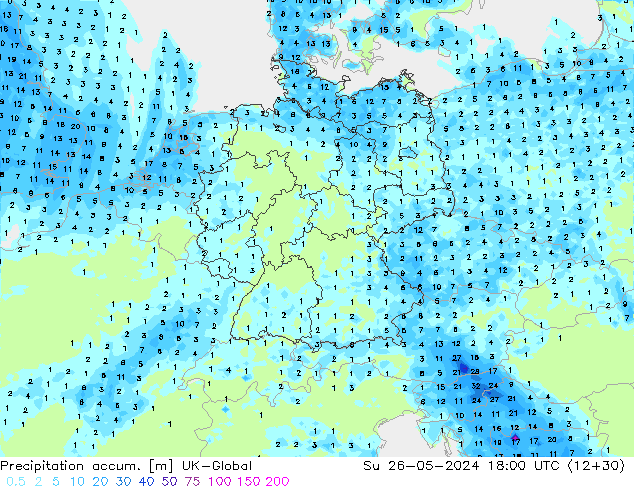 Precipitation accum. UK-Global Su 26.05.2024 18 UTC