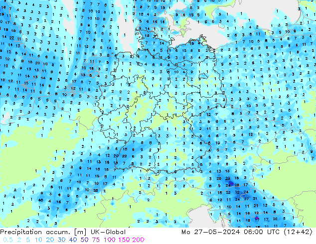 Precipitation accum. UK-Global пн 27.05.2024 06 UTC