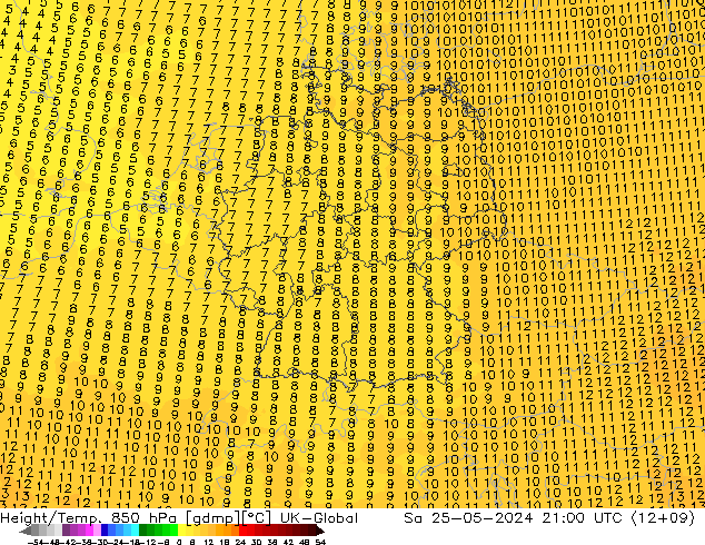 Hoogte/Temp. 850 hPa UK-Global za 25.05.2024 21 UTC