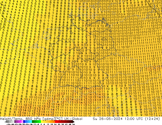 Géop./Temp. 850 hPa UK-Global dim 26.05.2024 12 UTC