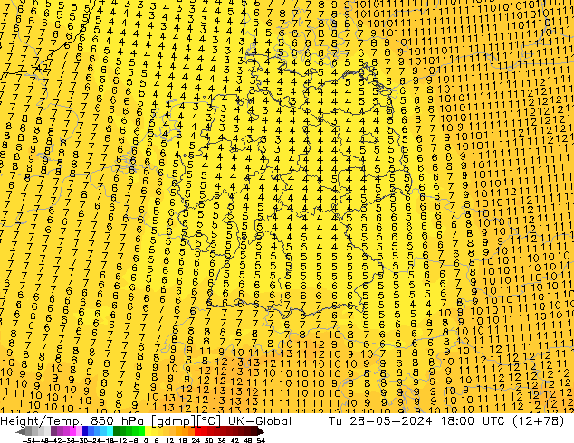 Géop./Temp. 850 hPa UK-Global mar 28.05.2024 18 UTC