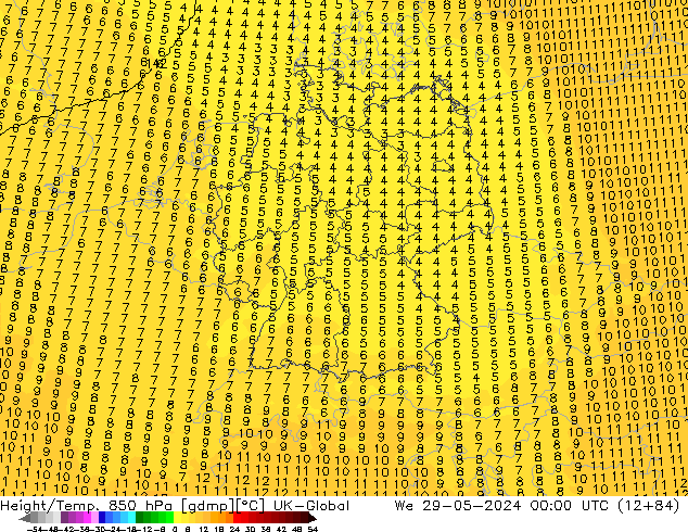 Height/Temp. 850 hPa UK-Global śro. 29.05.2024 00 UTC