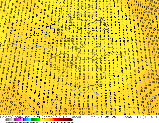 Hoogte/Temp. 850 hPa UK-Global wo 29.05.2024 06 UTC