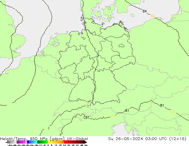 Height/Temp. 950 гПа UK-Global Вс 26.05.2024 03 UTC